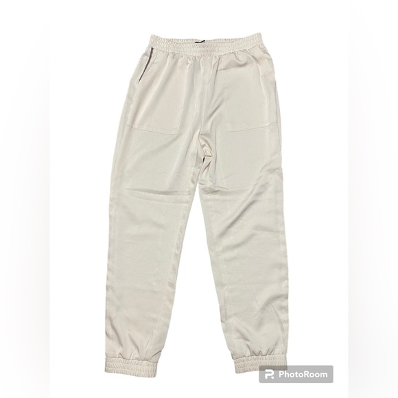 Express Cream and Silver Stripe Silky Casual Jogger Pants - Picture 1 of 9